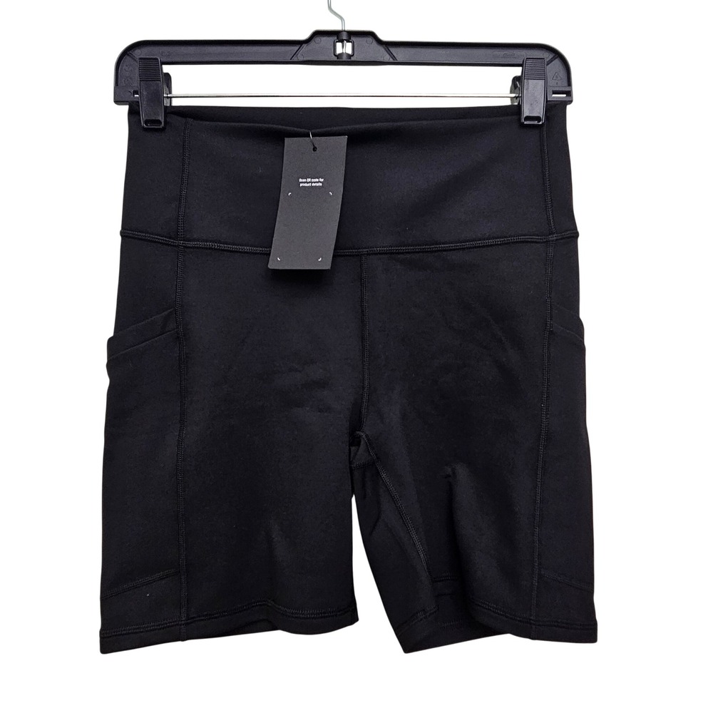 Fabletics PowerHold Biker Shorts Women M Black High Waist Pocket Athletic Gym